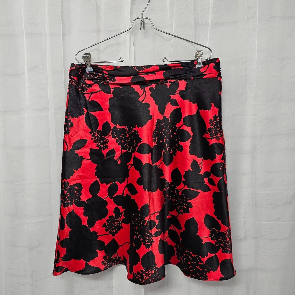 Notches Skirt Red Black Floral Whimsigoth Goth Retro Satin PL